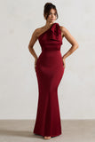 Lady Berry Satin One Shoulder Maxi Dress With Bow