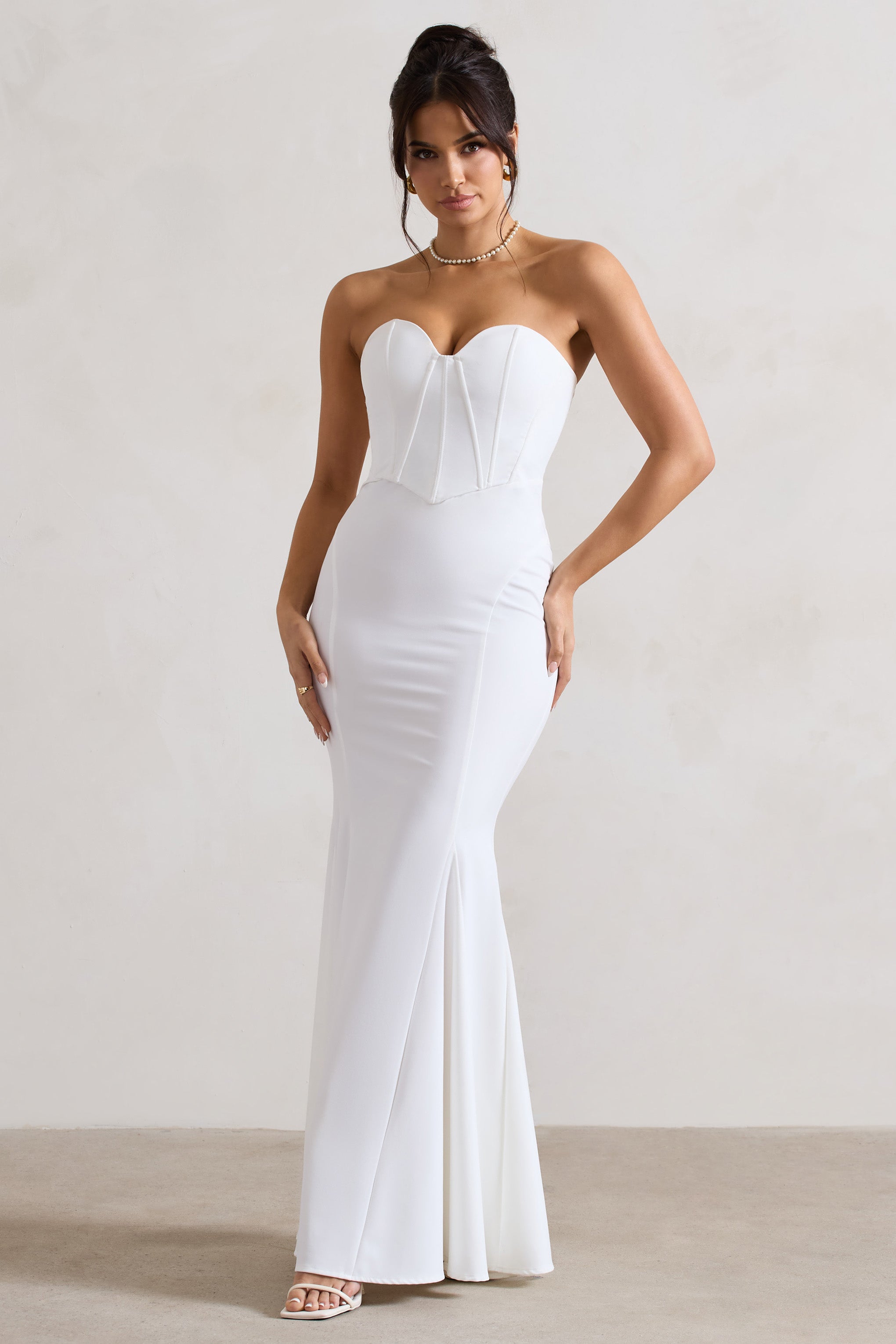 Idyllic Cream Strapless Corset Style Fishtail Maxi Dress