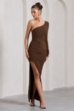 Mallory Chocolate Brown Asymmetric Split Maxi Dress