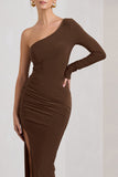 Mallory Chocolate Brown Asymmetric Split Maxi Dress
