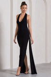 Veronica Black Plunge Sleeveless Open-Back Maxi Dress With Drape Detail