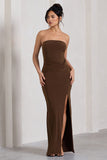Dawning Chocolate Brown Bandeau Knotted Split Maxi Dress
