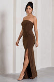 Dawning Chocolate Brown Bandeau Knotted Split Maxi Dress