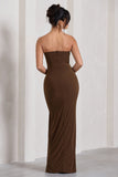 Dawning Chocolate Brown Bandeau Knotted Split Maxi Dress