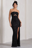 Illuminate Black Sequin Bandeau Cut Out Split Maxi Dress