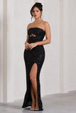 Illuminate Black Sequin Bandeau Cut Out Split Maxi Dress