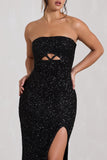 Illuminate Black Sequin Bandeau Cut Out Split Maxi Dress