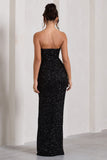 Illuminate Black Sequin Bandeau Cut Out Split Maxi Dress