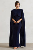 Padma Navy Draped Maxi Dress With Cape Sleeves