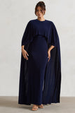 Padma Navy Draped Maxi Dress With Cape Sleeves
