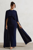 Padma Navy Draped Maxi Dress With Cape Sleeves
