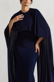 Padma Navy Draped Maxi Dress With Cape Sleeves