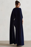 Padma Navy Draped Maxi Dress With Cape Sleeves