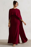 Padma Berry Draped Maxi Dress With Cape Sleeves