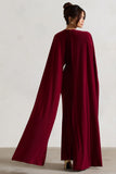 Padma Berry Draped Maxi Dress With Cape Sleeves