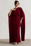 Padma Berry Draped Maxi Dress With Cape Sleeves