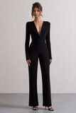 Elisha Black Plunge-Neck Wide-Leg Jumpsuit