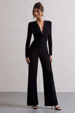 Elisha Black Plunge-Neck Wide-Leg Jumpsuit