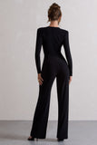 Elisha Black Plunge-Neck Wide-Leg Jumpsuit