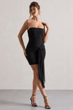 Jesse Black Ruched Mini Dress With Knot Detail
