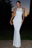 Escala White Embellished Racer-Neck Maxi Dress