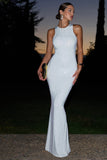 Escala White Embellished Racer-Neck Maxi Dress