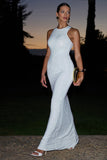 Escala White Embellished Racer-Neck Maxi Dress