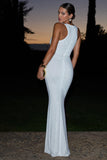 Escala White Embellished Racer-Neck Maxi Dress