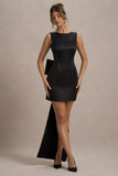Peace Black Satin Mini Dress With Drape Detail