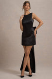 Peace Black Satin Mini Dress With Drape Detail