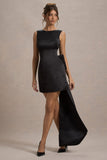 Peace Black Satin Mini Dress With Drape Detail