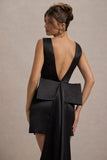 Peace Black Satin Mini Dress With Drape Detail