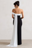 Legacy Black & White Bardot Split Maxi Dress With Drape