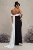 Legacy Black & White Bardot Split Maternity Maxi Dress With Drape
