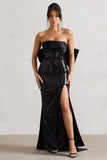 To You Black Sequin Bandeau Split Maxi Dress With Oversized Bow