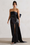 To You Black Sequin Bandeau Split Maxi Dress With Oversized Bow