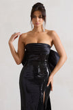 To You Black Sequin Bandeau Split Maxi Dress With Oversized Bow