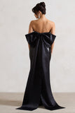 To You Black Sequin Bandeau Split Maxi Dress With Oversized Bow