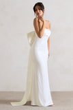 To You White Sequin Bandeau Split Maxi Dress With Oversized Bow