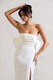 To You White Sequin Bandeau Split Maxi Dress With Oversized Bow