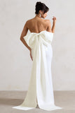 To You White Sequin Bandeau Split Maxi Dress With Oversized Bow