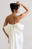 To You White Sequin Bandeau Split Maxi Dress With Oversized Bow