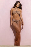 On The Horizon Gold Ombre Metallic Twist Split Maxi Skirt