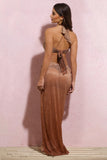 On The Horizon Gold Ombre Metallic Twist Split Maxi Skirt