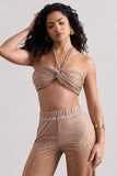 Chasing Dawn Gold Metallic Twist Halter-Neck Crop Top