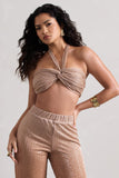 Chasing Dawn Gold Metallic Twist Halter-Neck Crop Top