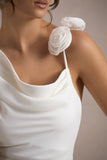 Angeline White Chiffon Draped Split Maxi Dress With Corsages