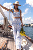 Days To Come White & Blue Broderie Wide-Leg Trousers