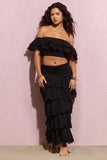 Vista Black Broderie Ruffled Tiered Maxi Skirt
