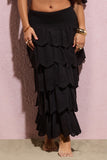Vista Black Broderie Ruffled Tiered Maxi Skirt